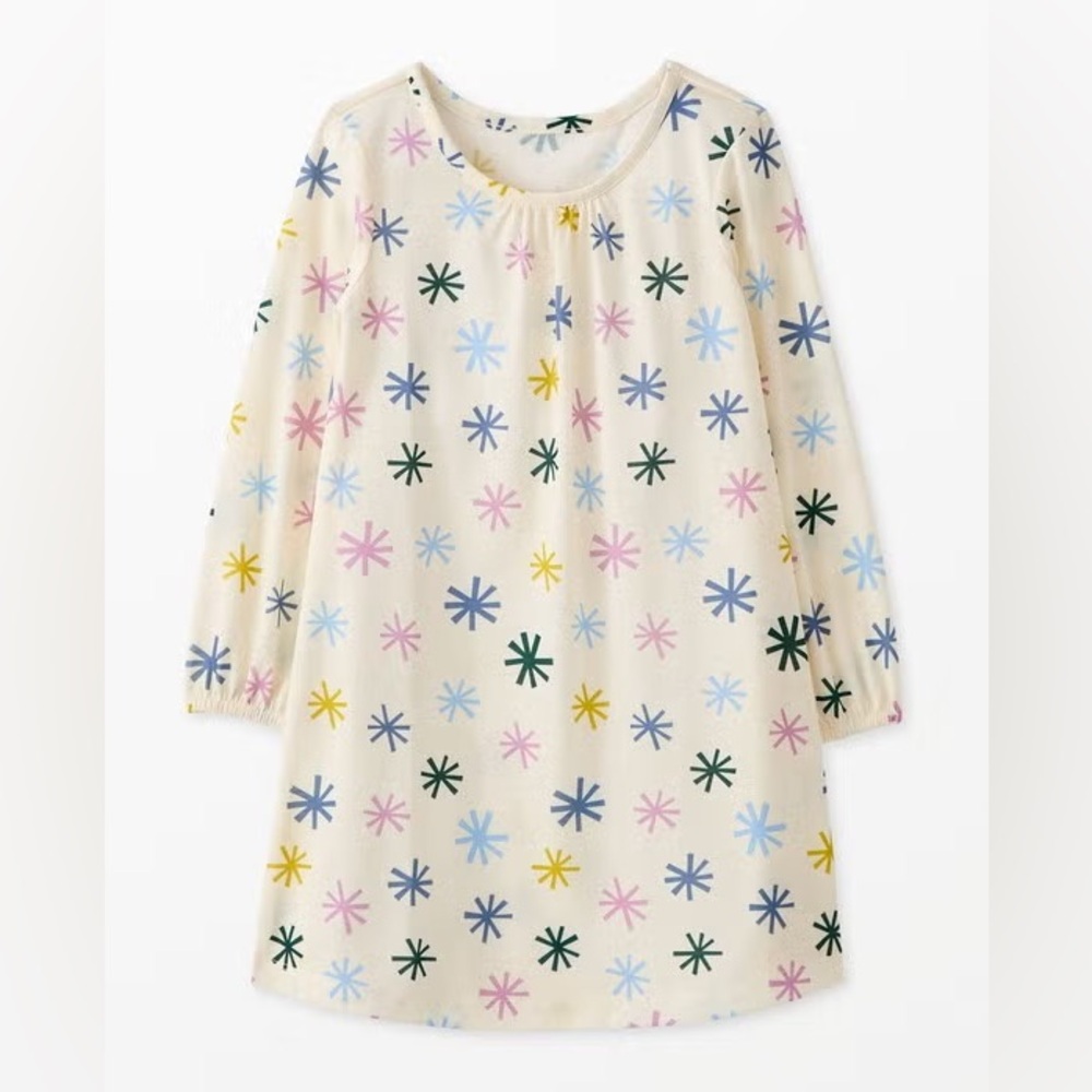 Hanna Andersson Holiday Print Nightgown in Colorful Snowflakes on Ecru Size 10